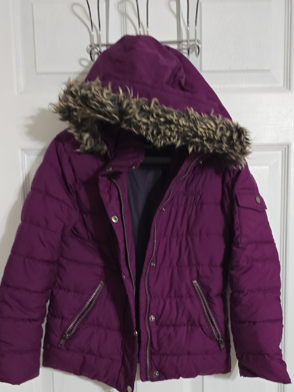 Marmot Plum Hooded Puffer Jacket with Faux Fur Trim
